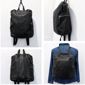 Vilenca Holland Black Leather Backpack Minimalist Travel City Bag